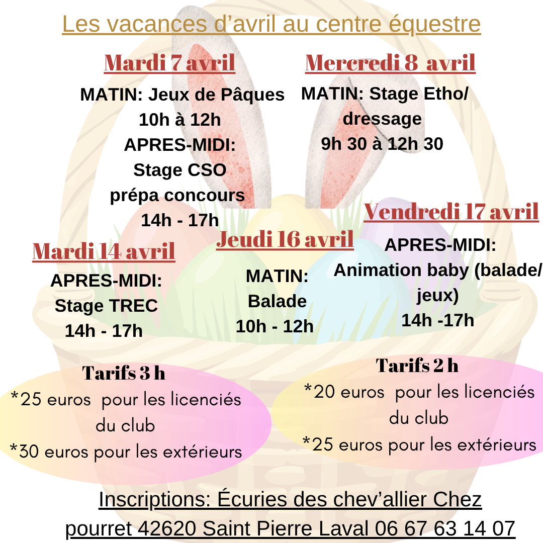 Programme vacances d'avril 2026